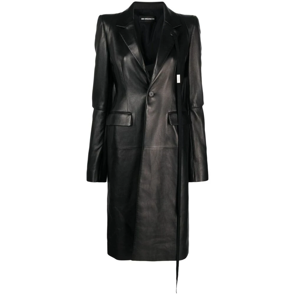 Ann Demeulemeester Zwarte lamsskin jas met riemdetails Black Dames