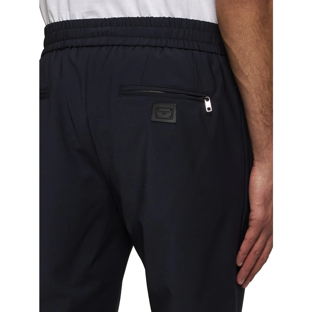 Dolce & Gabbana Blauwe elastische broek met ritssluiting zakken Blue Heren