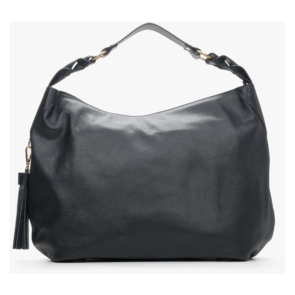 Estro Dames Zwarte Hobo Tas gemaakt van Echt Italiaans Leer Er00114115 Black Dames