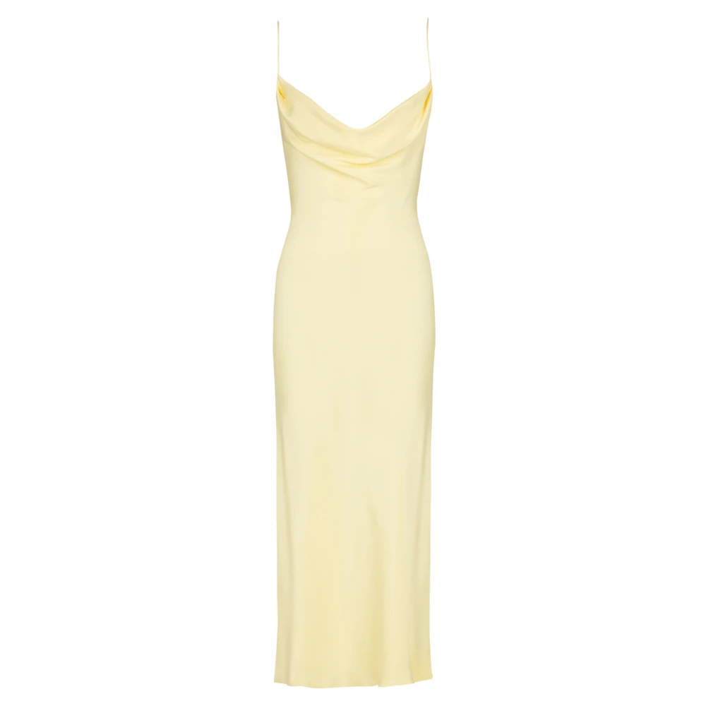 Balmain Yellow Long Strappy Dress In Silk Satin - Female - Party Dresses - Xs - Dresses