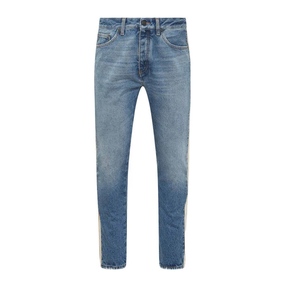 Palm Angels Slim Fit Blå Jeans med Vintage Effekt och Kräm/Beige Sidestripes Blue, Herr