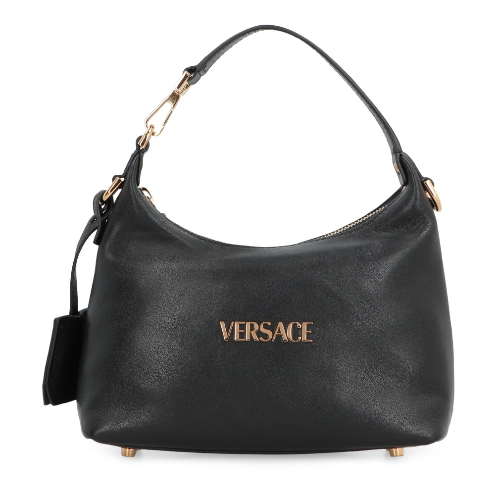 Versace Handtas Lederen Hobo handtas met afneembare riem en monogram plaquette