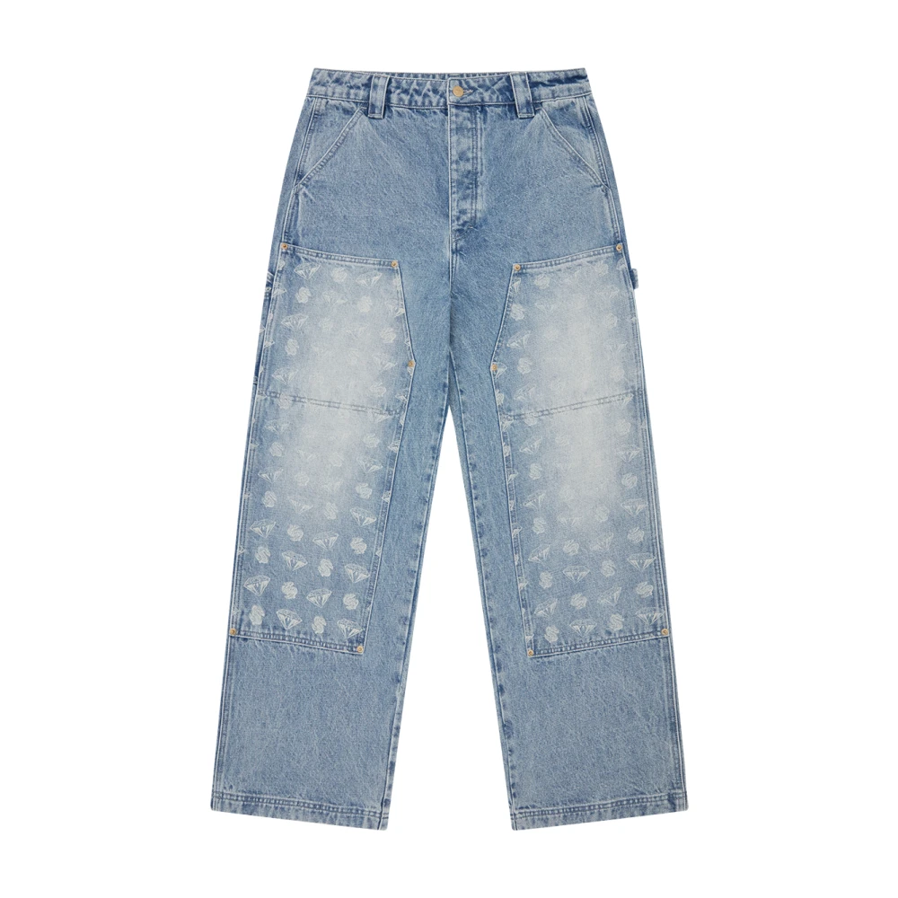 Billionaire Blue Straight Fit Jeans, Male, W32, Diamonds & Dollars Denim Carpenter Trousers