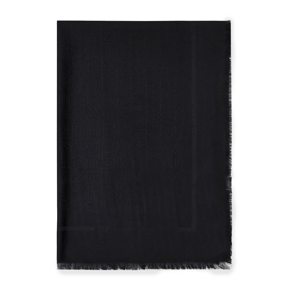 Elisabetta Franchi Jacquard Brev Pashmina Sjal Svart Black, Dam