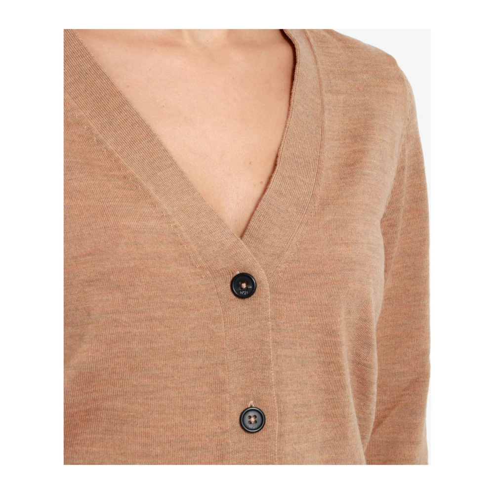 N21 Bruine V-Hals Katoenen Cardigan Brown Dames