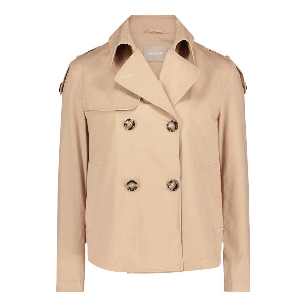 Amber & June Katoenen Trenchcoat met Klassieke Elementen Beige Dames