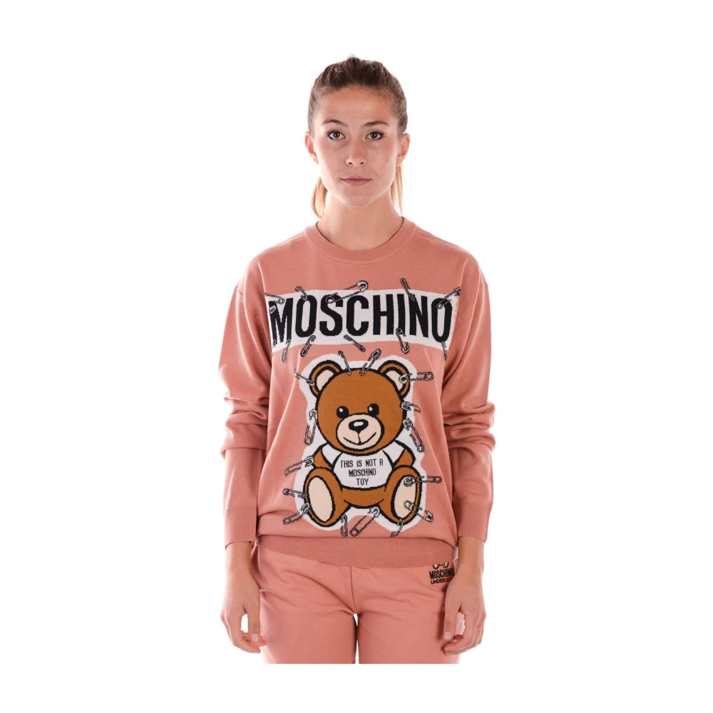 Moschino Women's Pink Round-Neck Knitwear, M, Jumper Pullover
