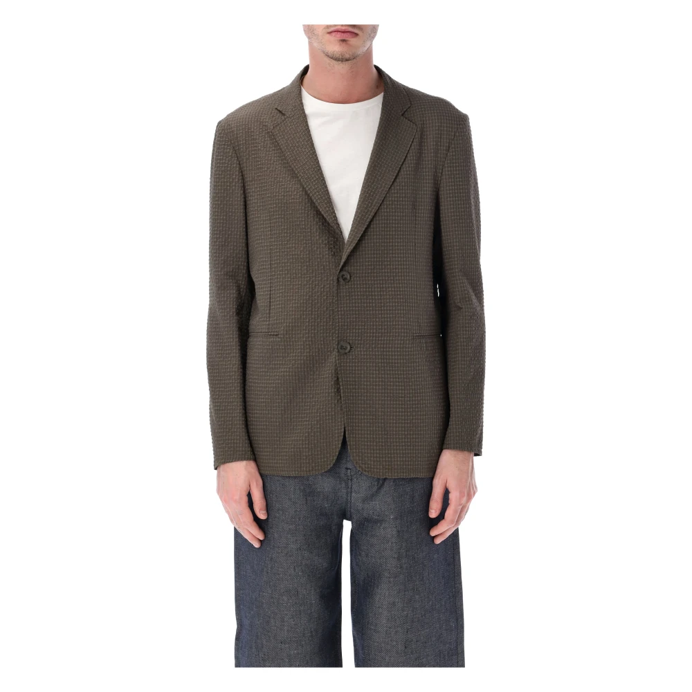 Emporio Armani Men's Brown Textured Seersucker Blazer - Blazers - M - Jackets