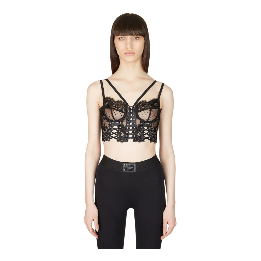 Dolce & Gabbana Donna Nero - Top A Triangolo In Pizzo Floreale - Underwear - L