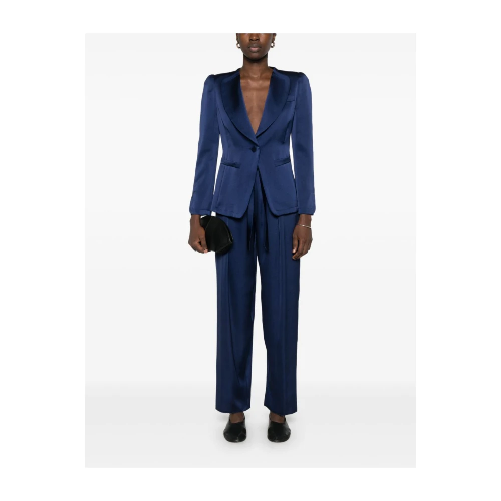 Emporio Armani Blauwe Satijnen Broek met Elastische Taille Blue Dames