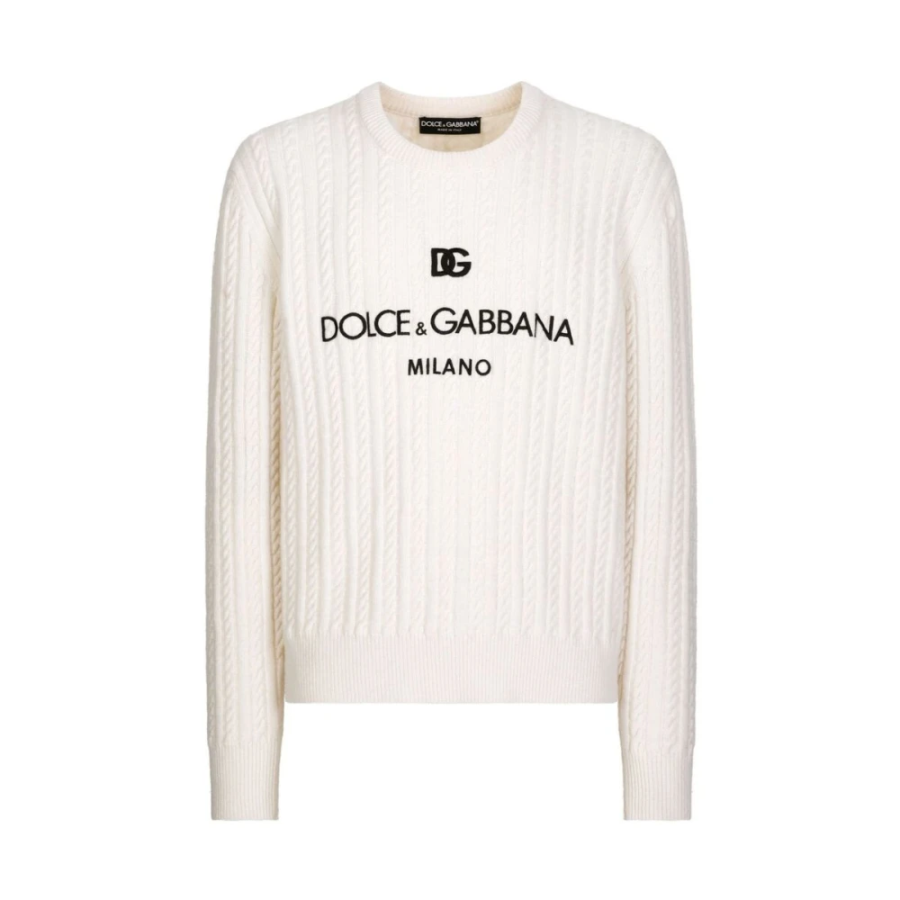 Dolce & Gabbana Geborduurde Logo Kabeltrui White Heren
