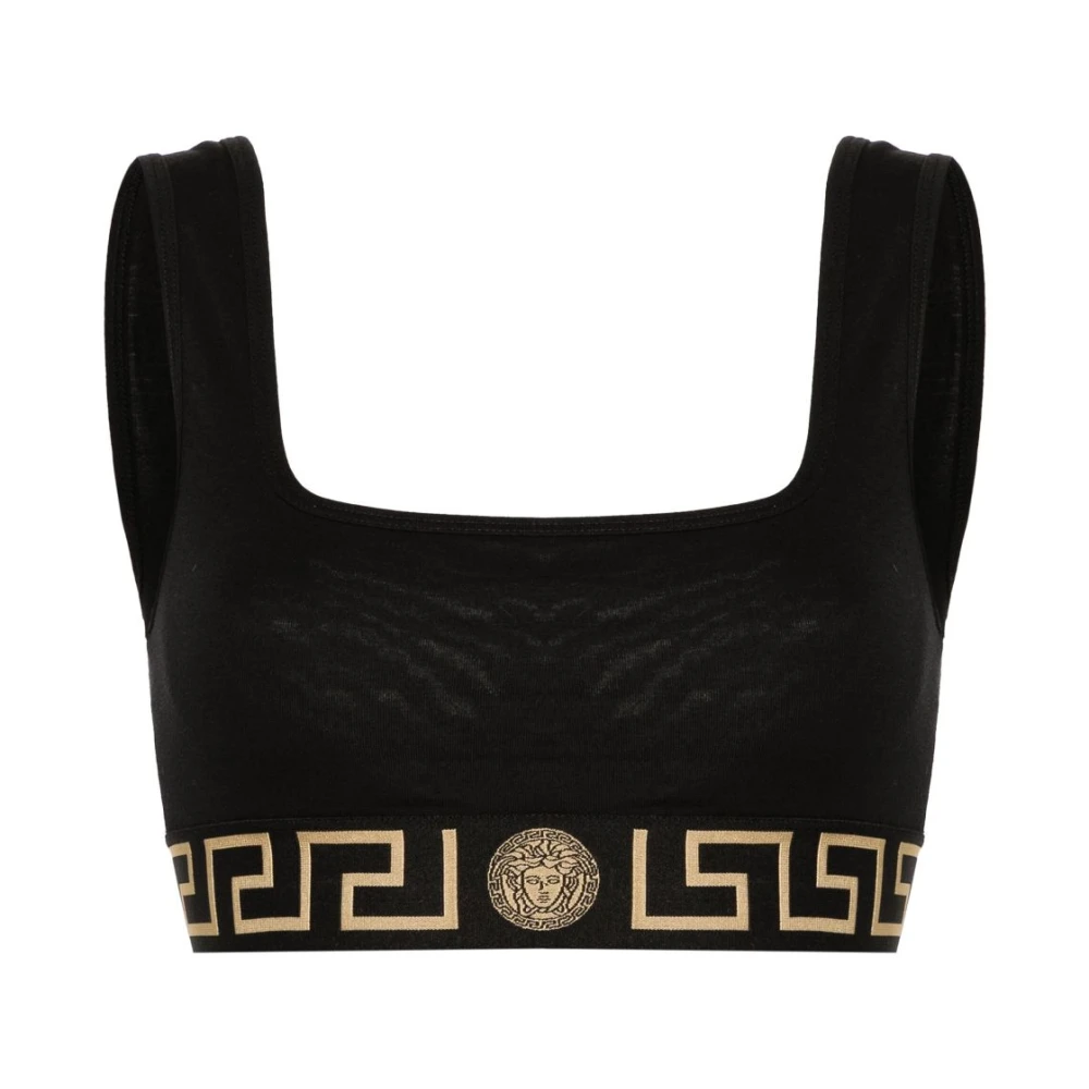 Versace Zwarte Top met Logo Zoom en Open Rug Black Dames