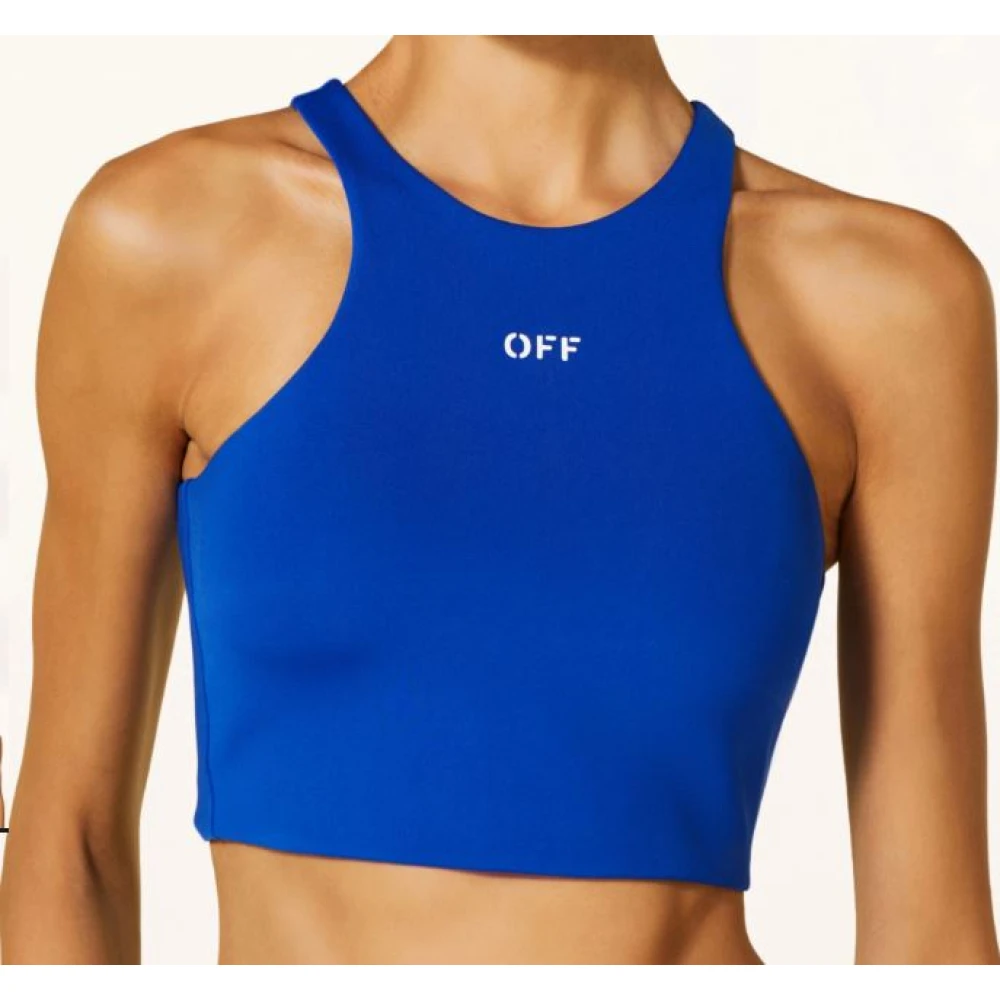 Off White Sleeveless Tops Blue Dames