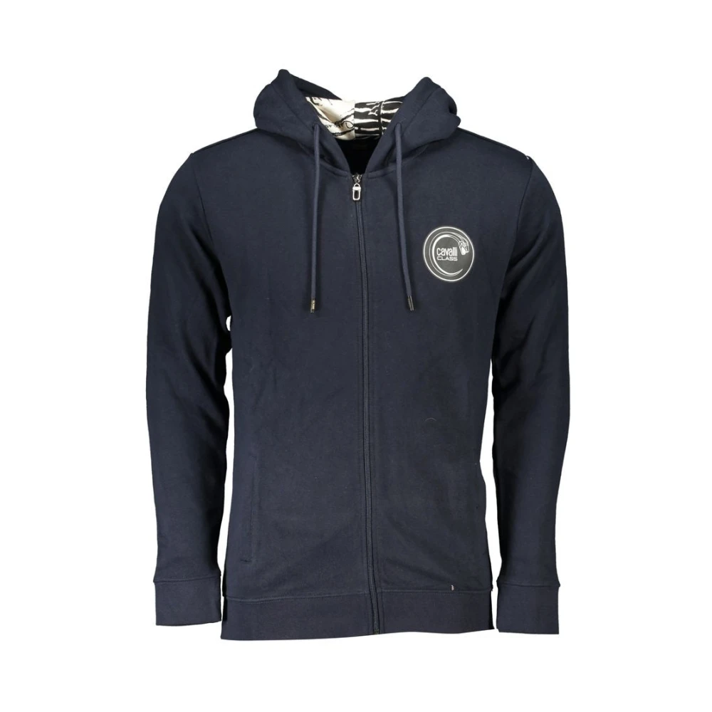Cavalli Class Blauwe Katoenen Hoodie met Rits Blue Heren