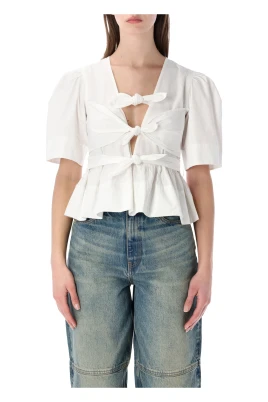Washed Cotton Tie-Front Blouse