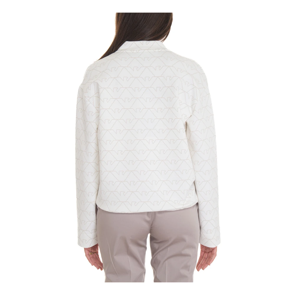 Emporio Armani Sweatshirt met rits Logo Trekkoord Zakken Drop Schouder White Dames