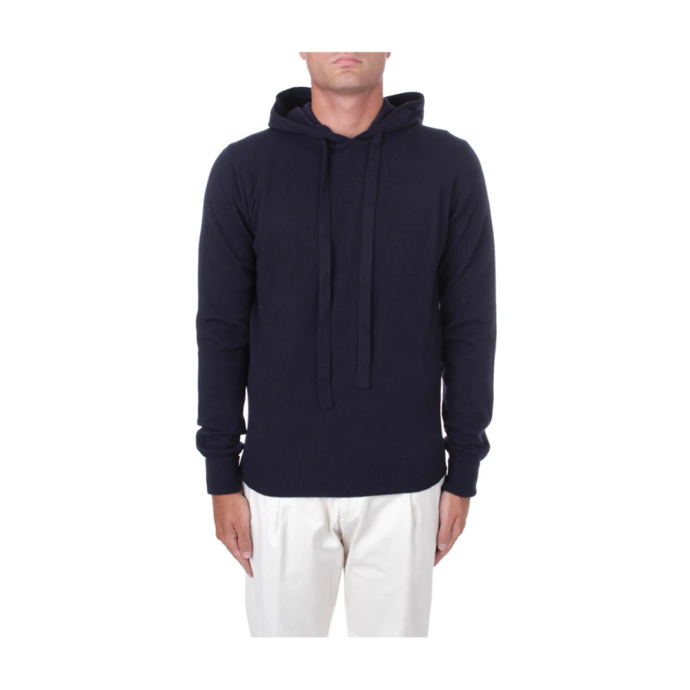 Alpha Studio Gebreide wollen trui met capuchon Blue Heren