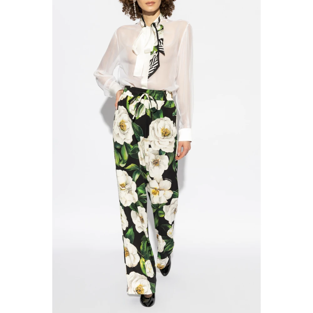 Dolce & Gabbana Zijden blouse met decoratieve strik bij de halslijn White Dames