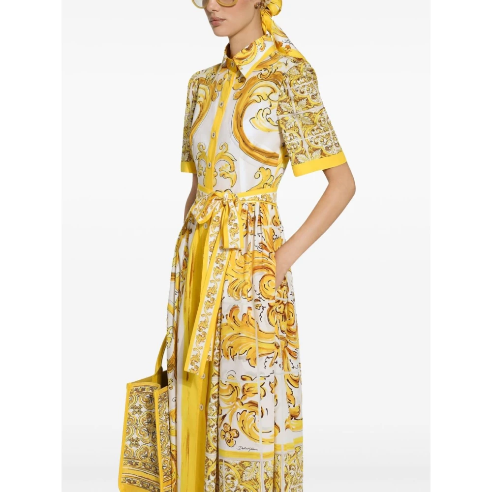 Dolce & Gabbana Majolica Print Gele Jurk Yellow Dames