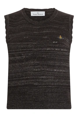 Ärmlös stickad tröja med broderad logotyp