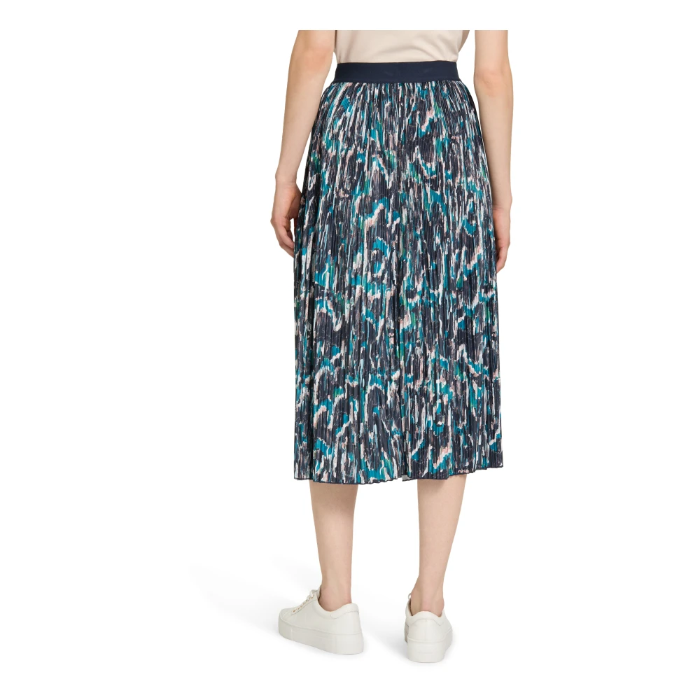 Betty & Co Geplooide Midi Rok Grafische Print Blue Dames