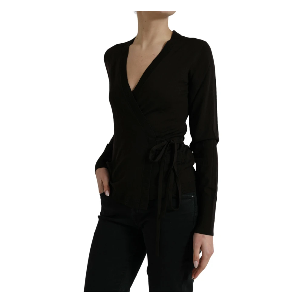 Dolce & Gabbana Black Wrap Knit Top - Female - V-Neck Knitwear - M - Knitwear