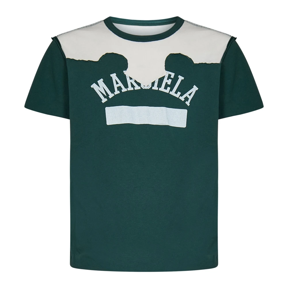 Maison Margiela Men's Green Cotton T-Shirt With Double Layer-Effect Décortiqué Yoke