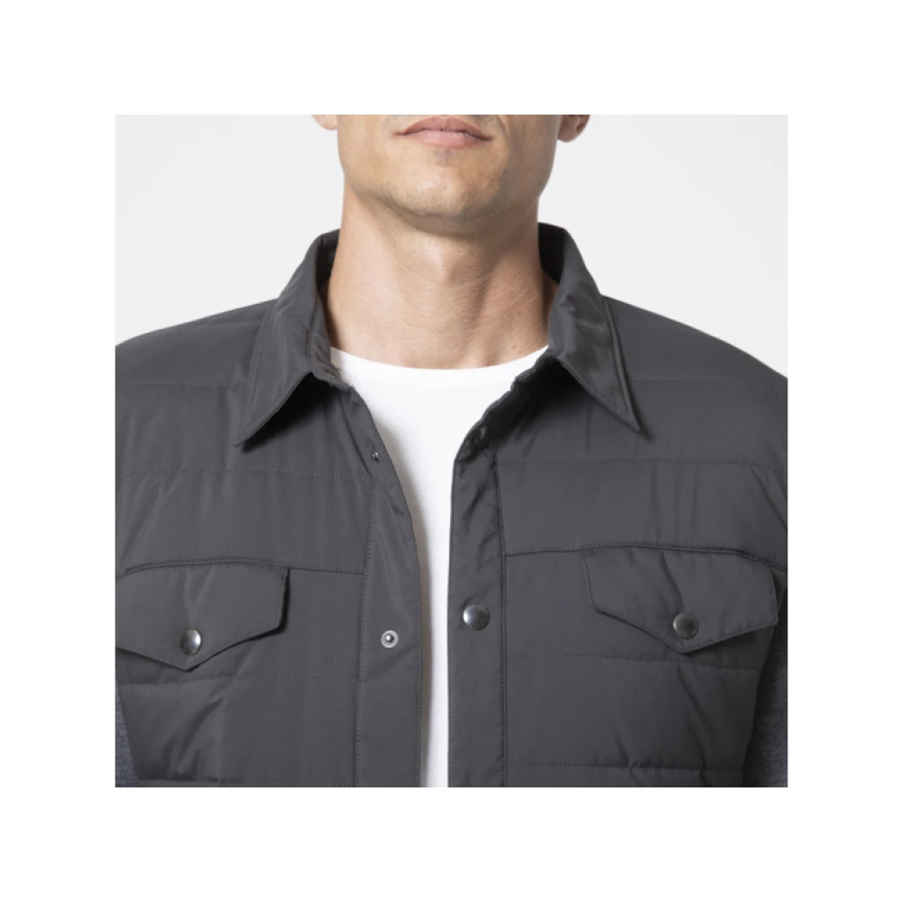 Gran Sasso Grijze Bi-Materiaal Jas Shirt Black Heren