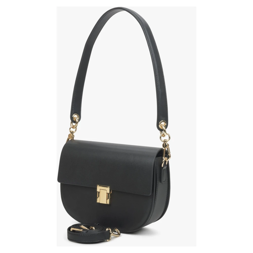Estro Dames Zwarte Leren Schoudertas Er00114420 Black Dames
