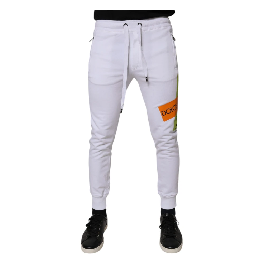 Dolce & Gabbana Uomo Bianco Pantaloni Jogger Con Dettagli Logo