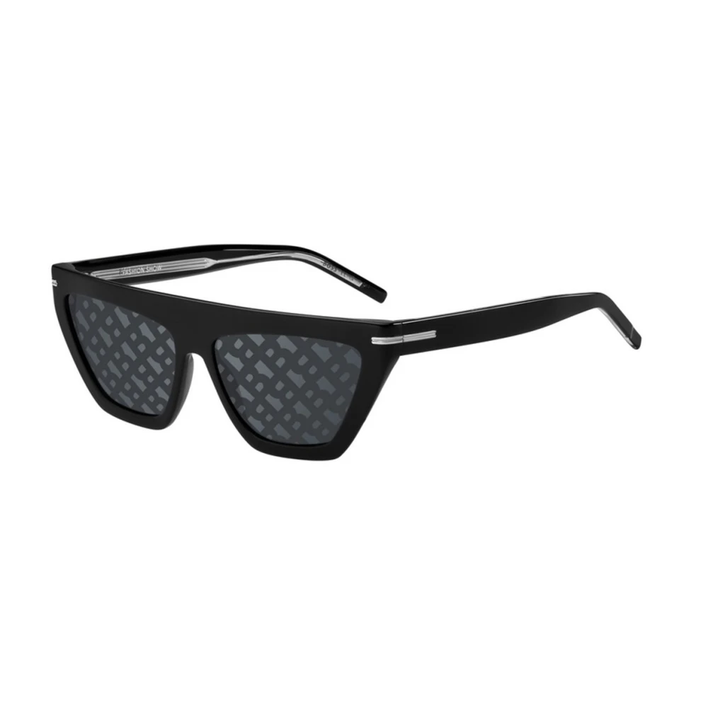 Boss Zwarte zonnebril met grijze top lineaire spiegelzilveren lenzen Black Unisex