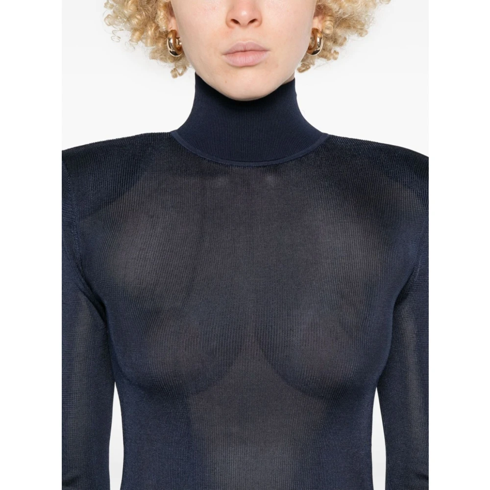Self Portrait Blauwe Mock Neck Lange Mouw Jurk Blue Dames