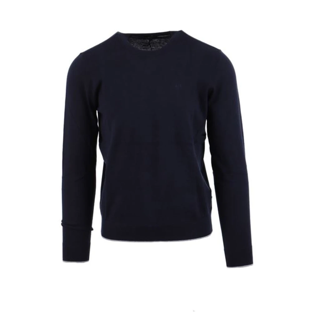 Armani Exchange Men's Blue Crew Neck Sweater With Monogram