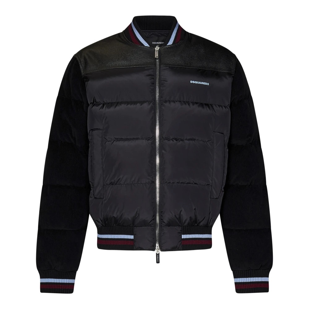 Dsquared2 Zwarte Bomber Mixed Puffer Donsjas Black Heren