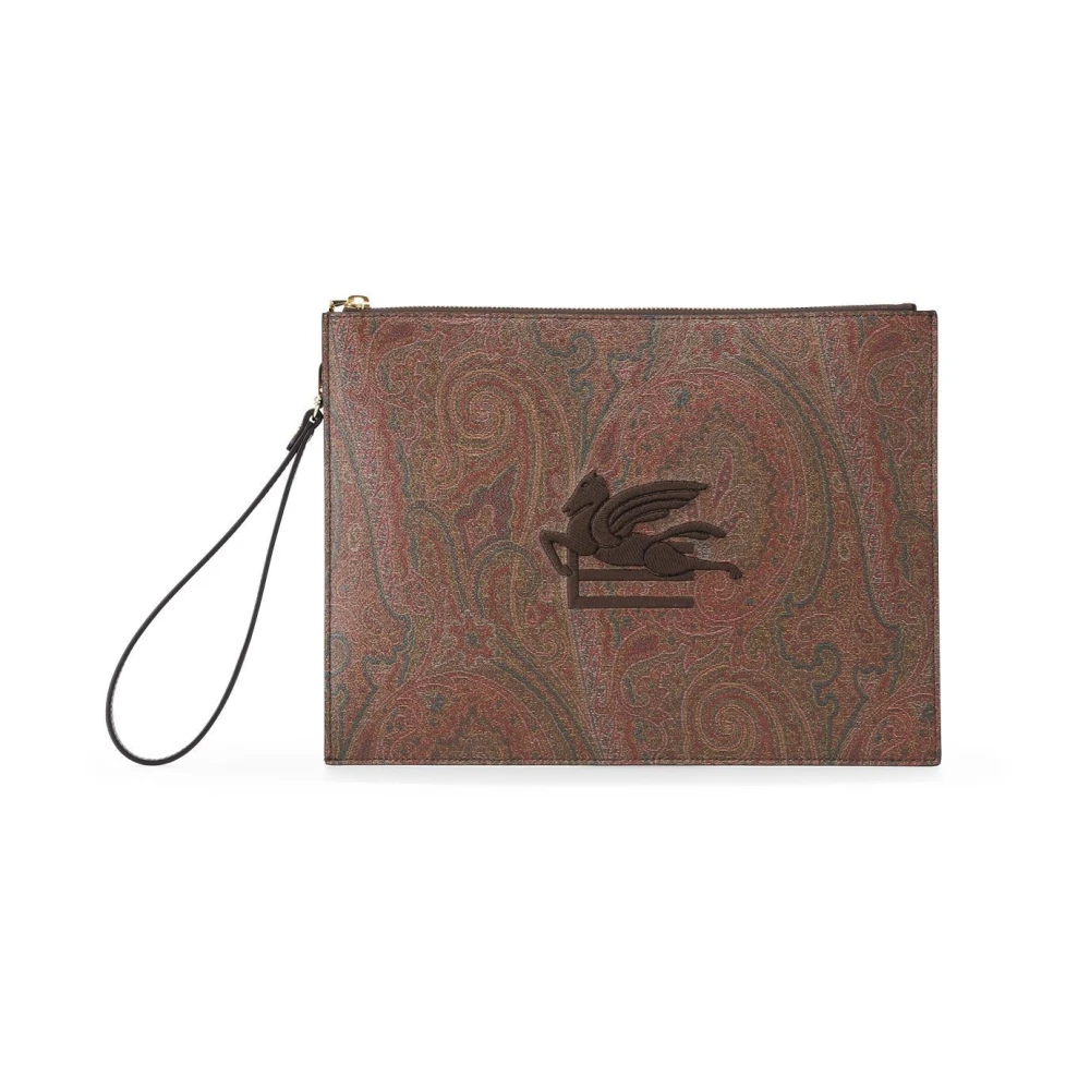 ETRO Stijlvolle Jacquard Pouch met Borduurwerk Brown Heren