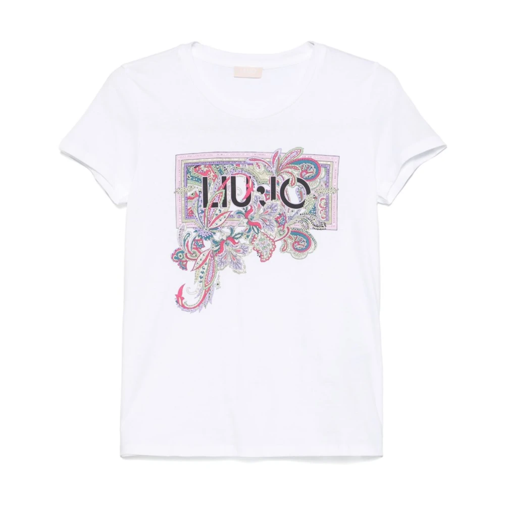 Liu Jo Bloemenprint Logo Crew Neck T-shirt White Dames