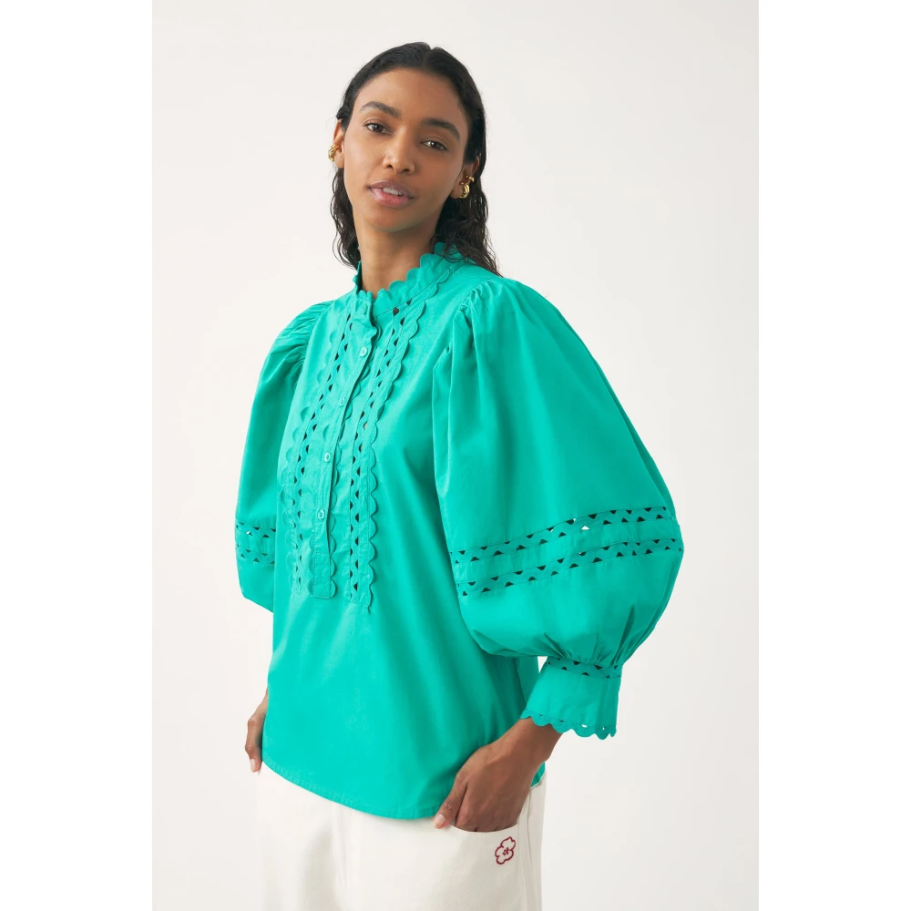 Antik batik Katoenen popeline openwork blouse Rodo Blue Dames