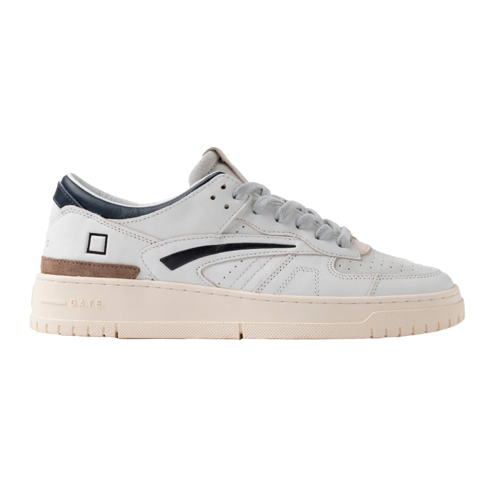 D.a.t.e. Men's White Blue Leather Trainers With Printed Detail - Sneakers - 6 Uk - Shoes