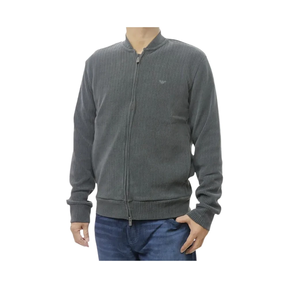 Emporio Armani Herren Grau Zip-Cardigan Mit Durchgehendem Reißverschluss