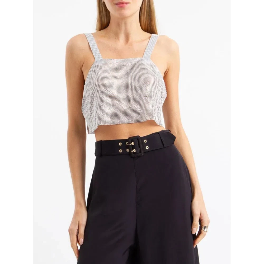 Santa Brands Glitter Bohemian Parisian Cropped Top Gray Dames
