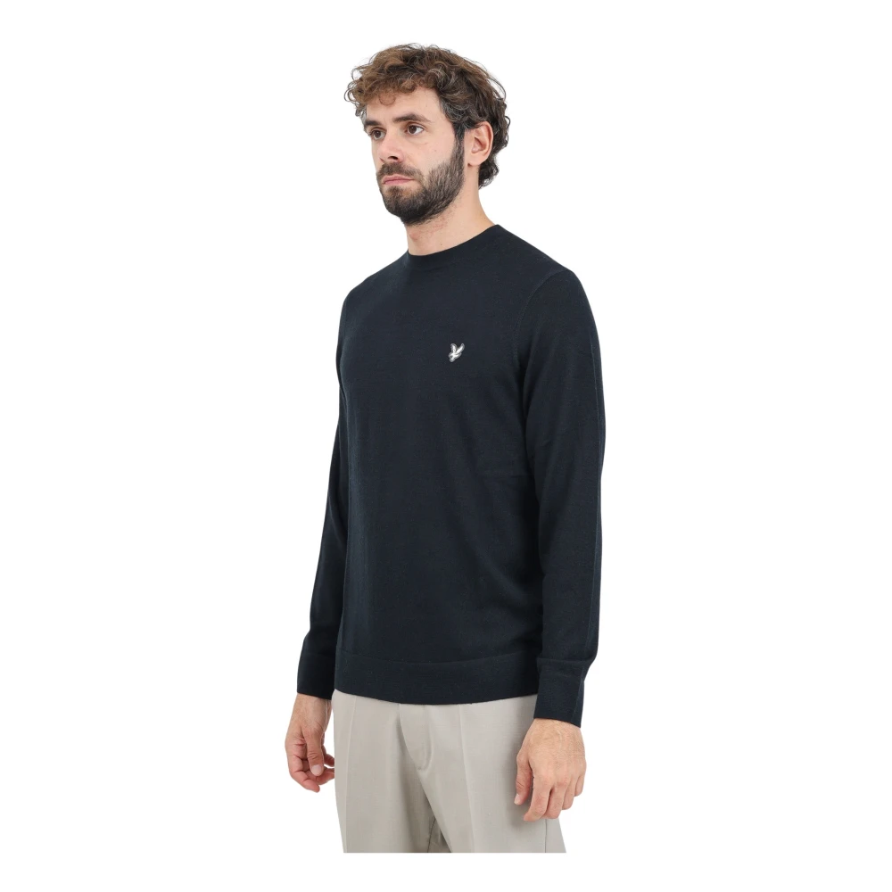 Lyle & Scott Zwarte ronde hals merinowol trui Black Heren