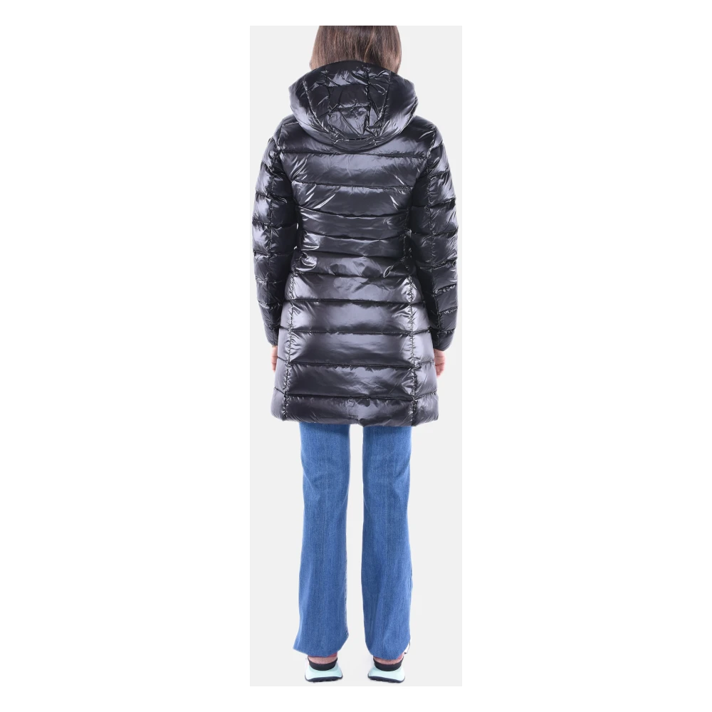 Blauer Lange gewatteerde jas met capuchon Black Dames
