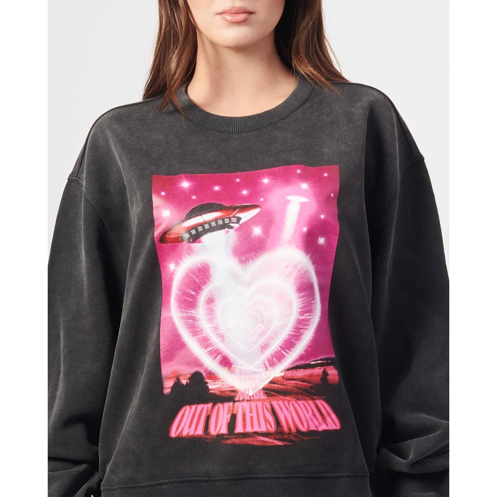 Hugo Boss Zwarte katoenen trui met UFO-print Black Dames