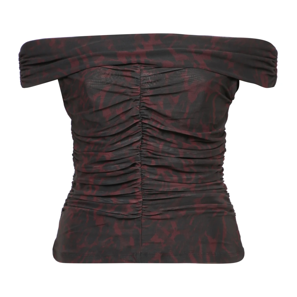 Ganni Bruine Mesh Off-Shoulder Topwear Aw24 Brown Dames