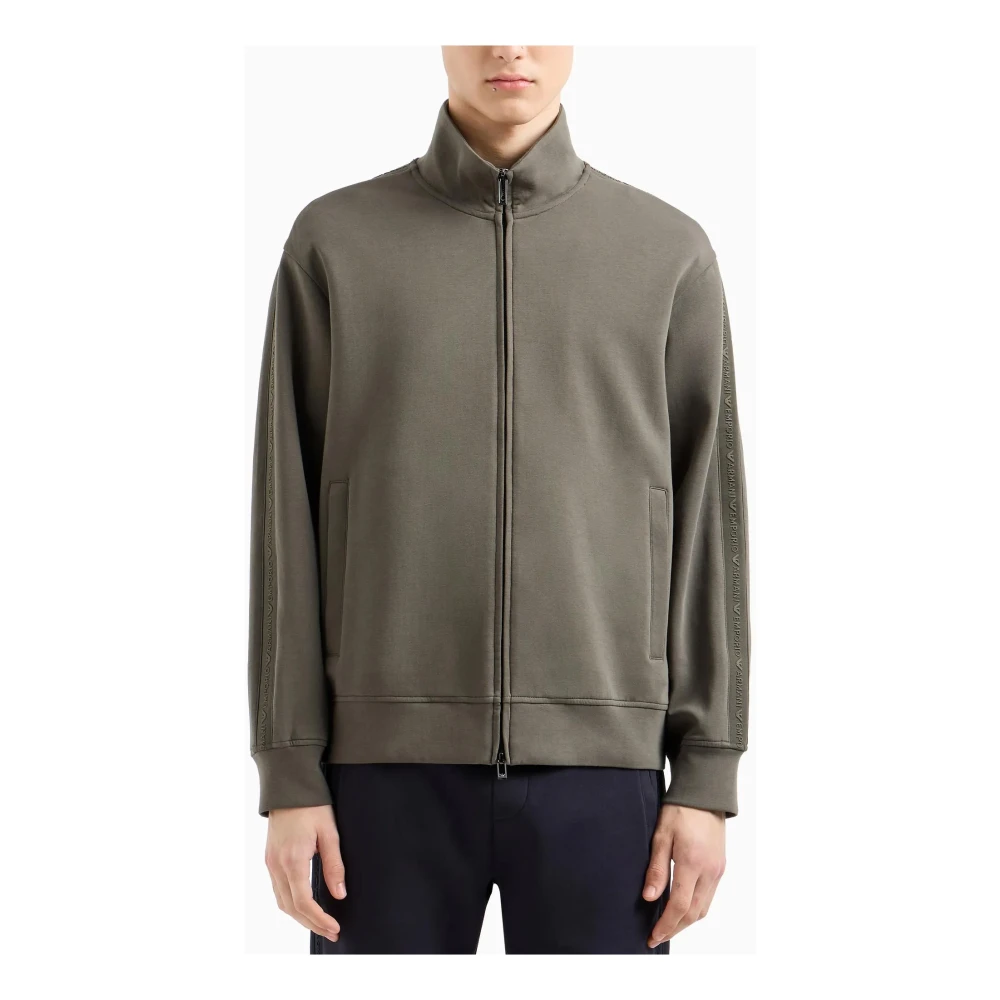 Emporio Armani Ritssluiting Double Jersey Sweaters Gray Heren