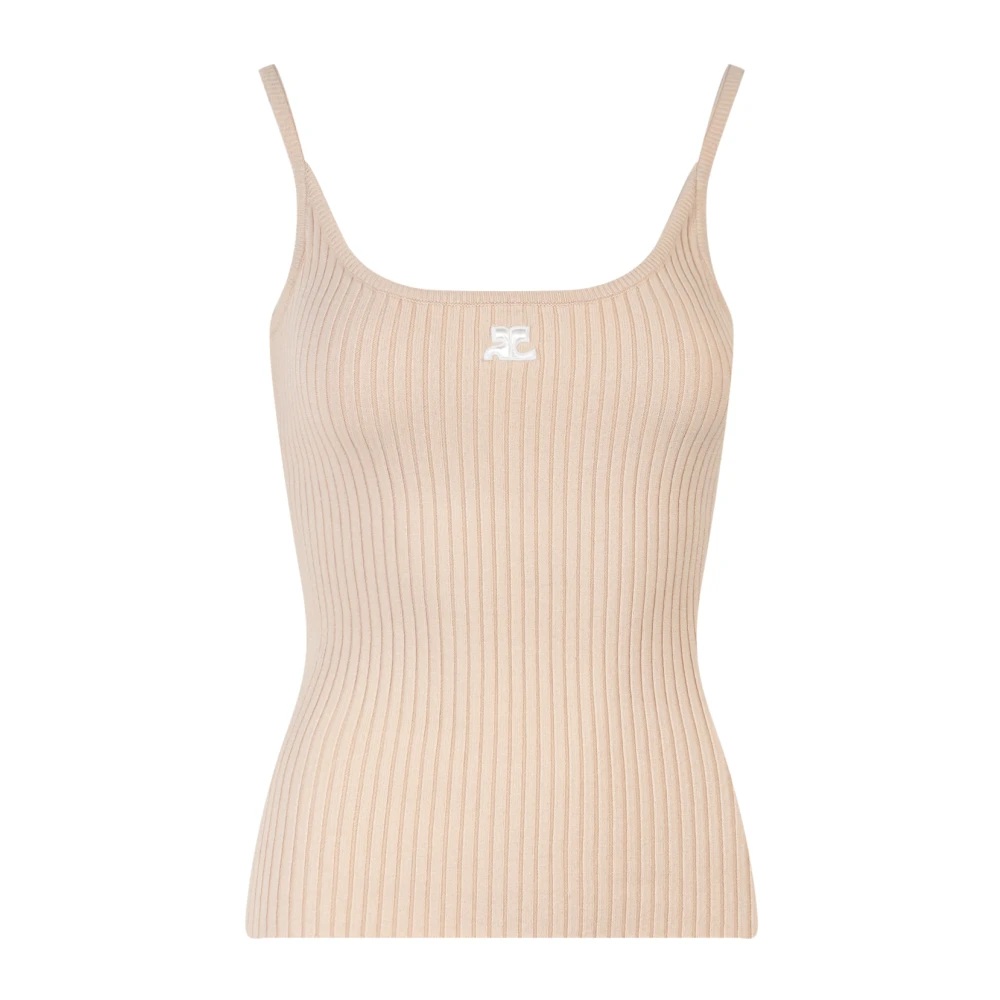 Courrèges Geribbelde Mouwloze Top Beige Dames