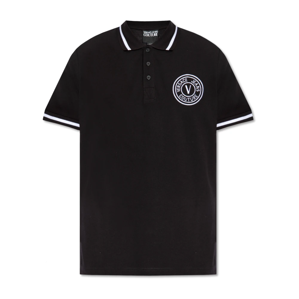 Versace Jeans Couture Zwarte Polo Shirt met V-Embleem Logo Black Heren