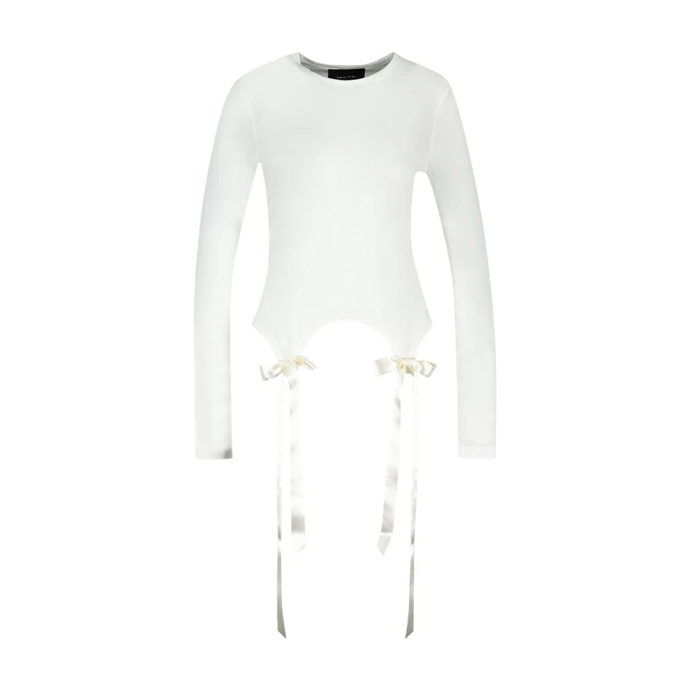 Simone Rocha Beige Long Sleeve T-Shirts, Female, Xs, Bow Tail Easy Long Sleeve T-Shirt