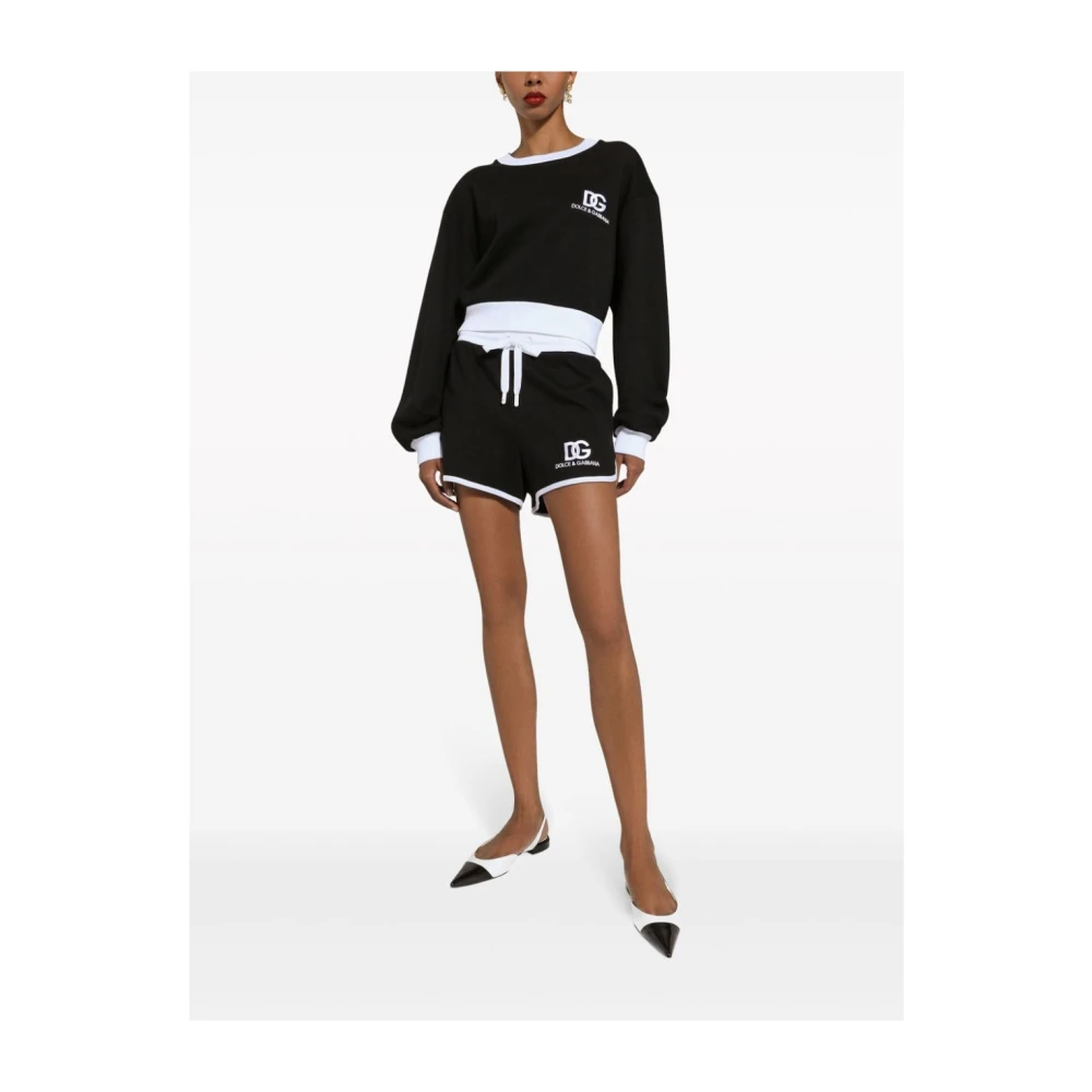 Dolce & Gabbana Zwarte Sweaters Twee-Tone Logo Print Ronde Hals Black Dames