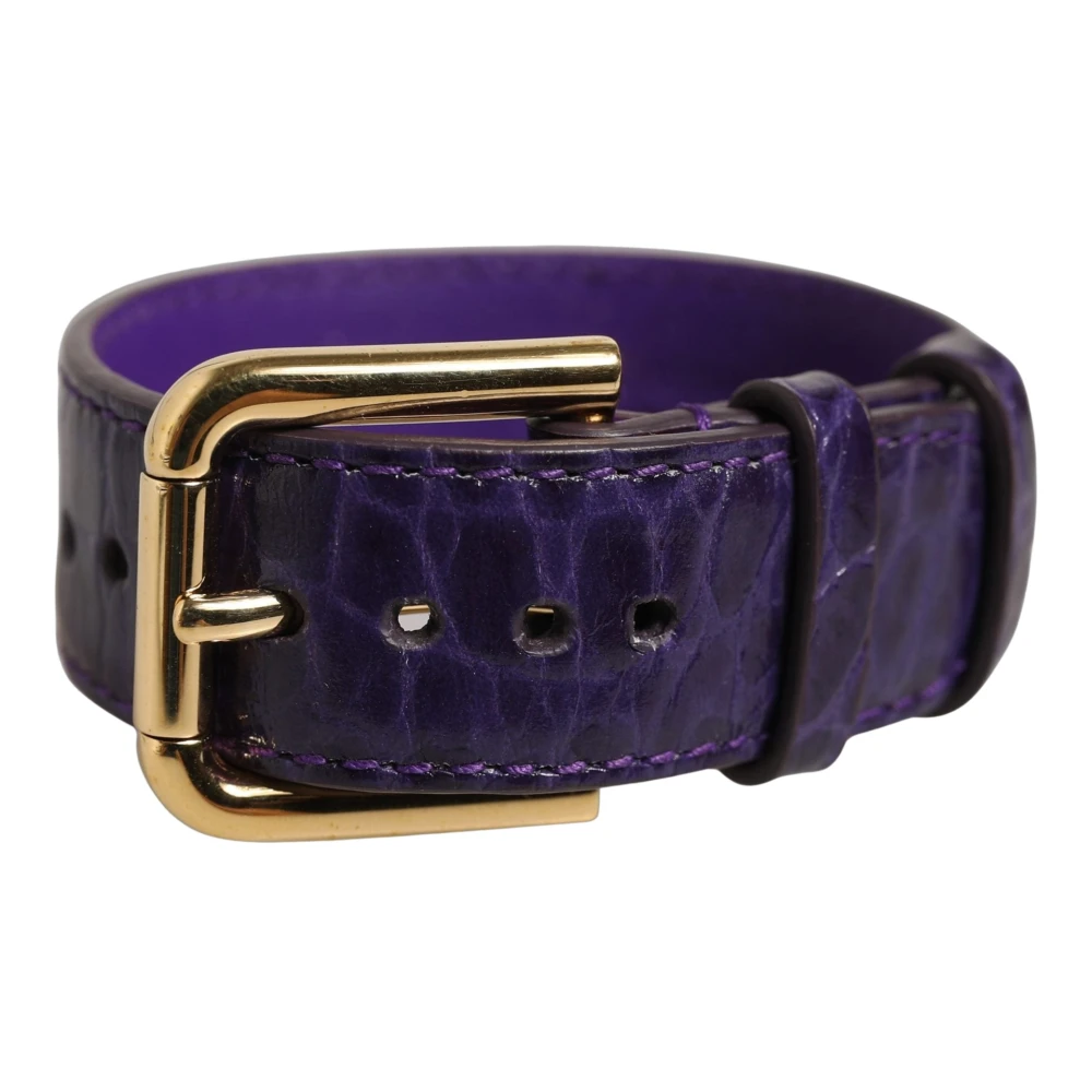 Dolce & Gabbana Violet Embossed Leather Gold Buckle Belt Strap Bracelet - Image 2